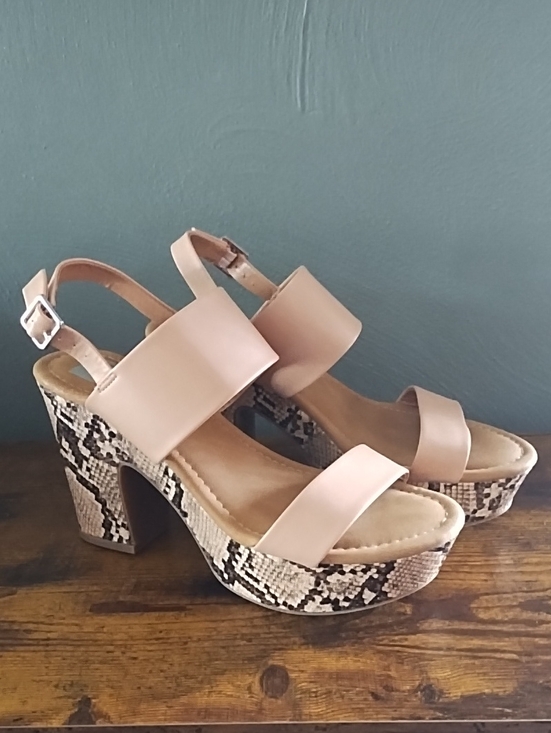 DV by Dolce Vita Shoes - DV Dolce Vita Womens 8.5 Snake Print & Nude Block Heel Platform Oiska Sandals